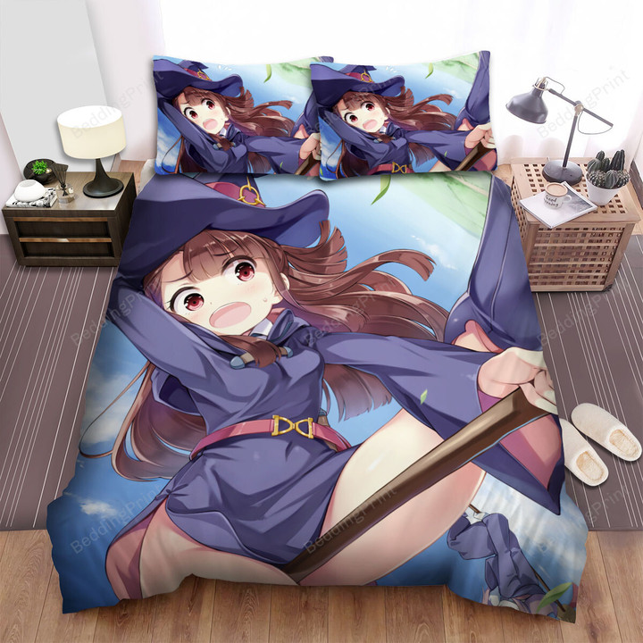 Little Witch Academia Atsuko Kagari Learning To Ride Flying Broom Bed Sheets Spread Duvet Cover Bedding Sets