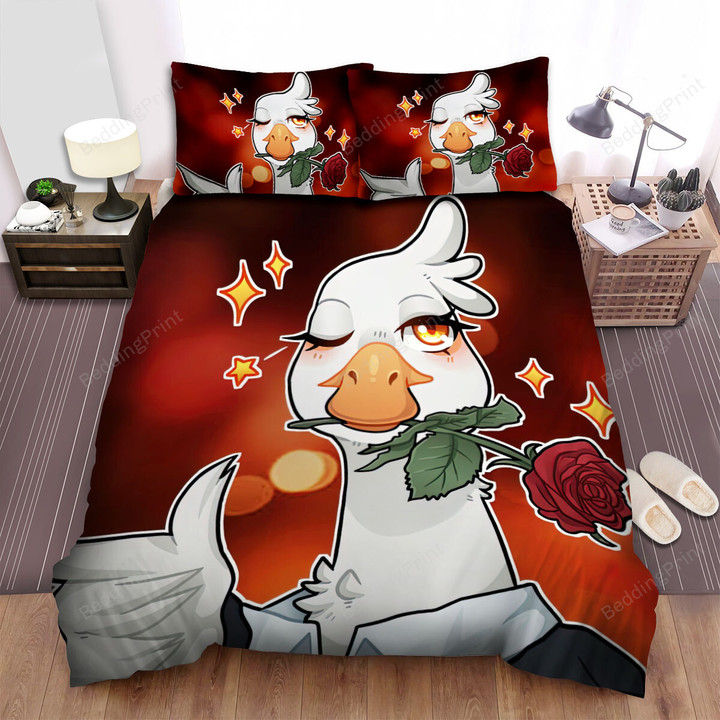 The Goose Keeping A Rose In Rostrum Bed Sheets Spread Duvet Cover Bedding Sets