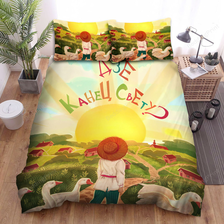 The Farm Animal - The Goose Behind The Farmer Bed Sheets Spread Duvet Cover Bedding Sets