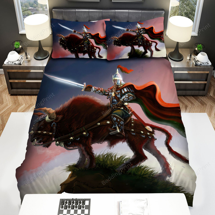 The Wild Animal - Riding A Bison To The Battle Bed Sheets Spread Duvet Cover Bedding Sets