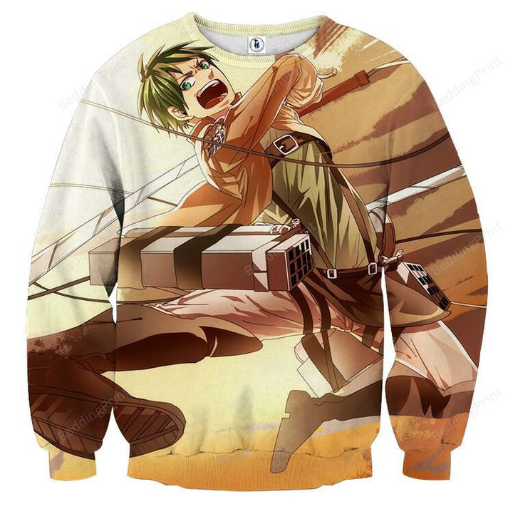 Attack On Titan Fighting Eren Ugly Christmas Sweater, All Over Print Sweatshirt
