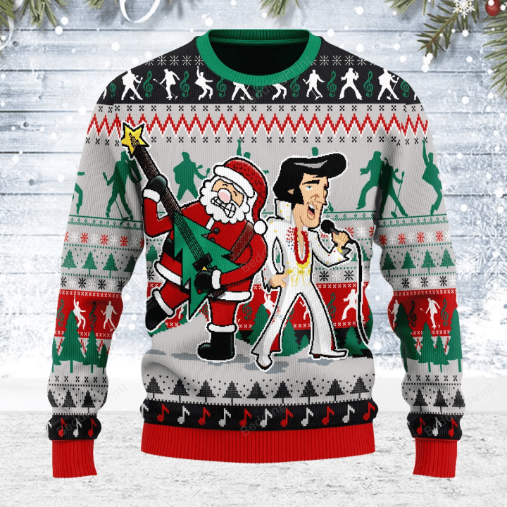 Elvis Presley With Santa Ugly Christmas Sweater, All Over Print Sweatshirt