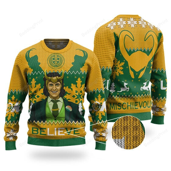 Vote Loki BeLIEve Christmas Ugly Sweater