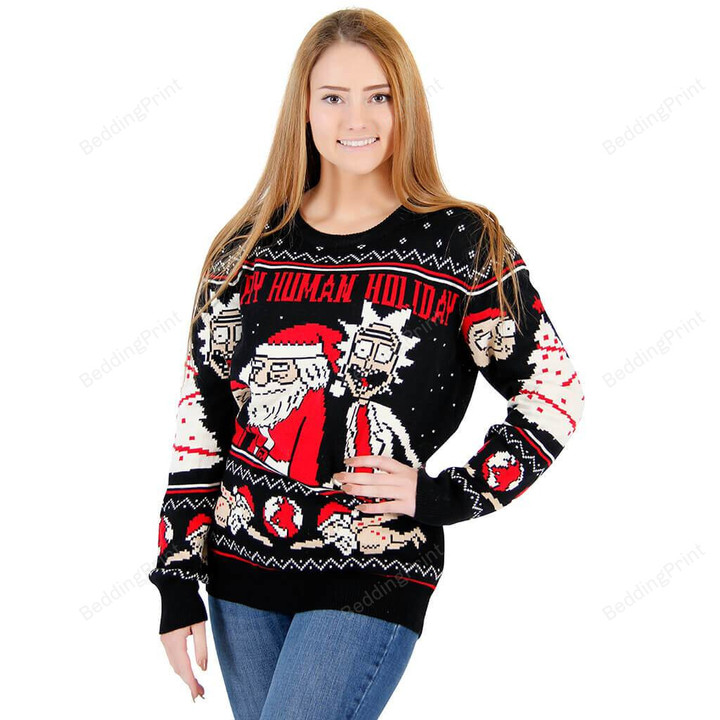 Women's Rick And Morty Happy Human Holiday For Unisex Ugly Christmas Sweater, All Over Print Sweatshirt
