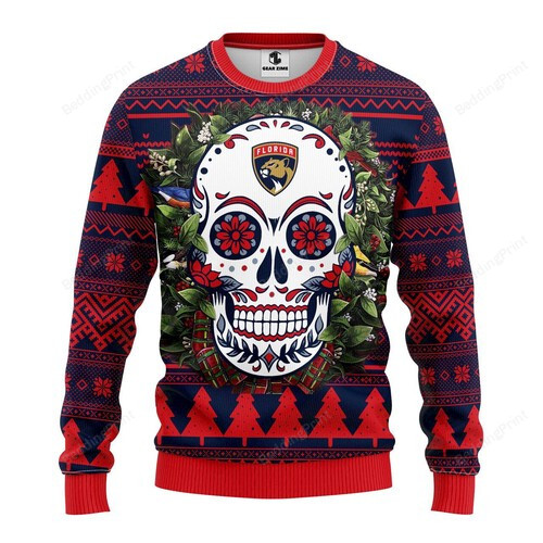 Nhl Florida Panthers Skull Flower Ugly Christmas Sweater, All Over Print Sweatshirt