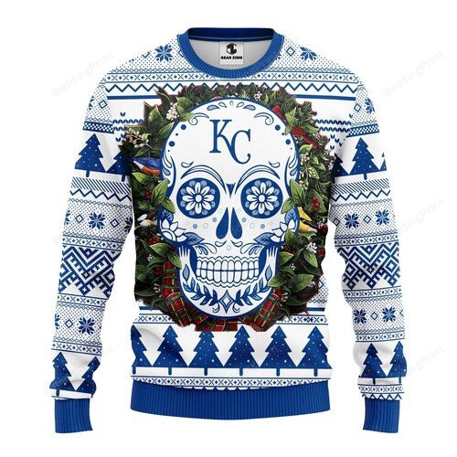 Kansas City Royals Skull Flower Ugly Christmas Sweater, All Over Print Sweatshirt