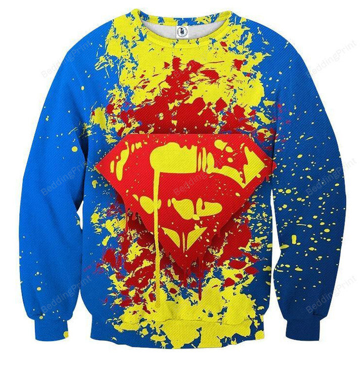 Superman Splatter Ink Ugly Christmas Sweater, All Over Print Sweatshirt