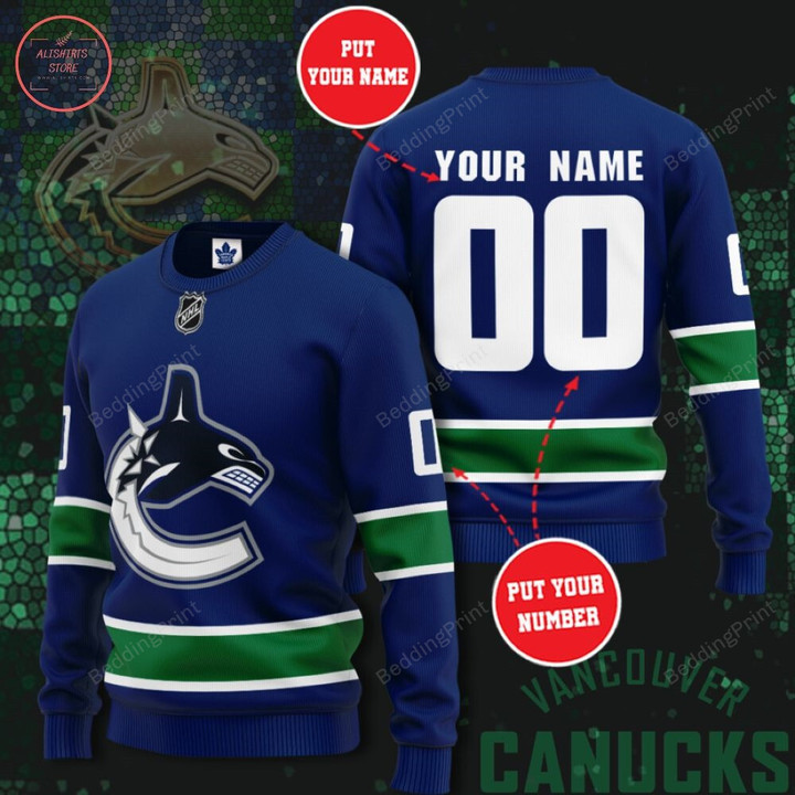 Personalized Custom Name And Number Vancouver Canucks For Fans Ugly Christmas Sweater, All Over Print Sweatshirt