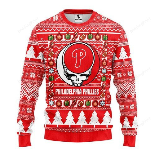 Mlb Philadelphia Phillies Grateful Dead Ugly Christmas Sweater, All Over Print Sweatshirt
