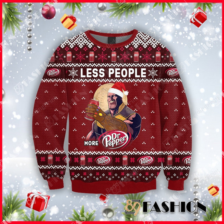 Thanos Less People More Dr Pepper Ugly Christmas Sweater, All Over Print Sweatshirt