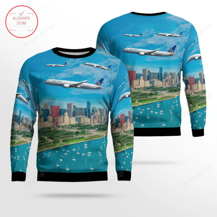 United Airlines Boeing 787-9 Dreamliner Chicago Ugly Sweater