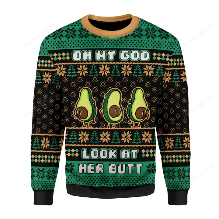 Merry Christmas Gearhomies Unisex Oh My God Look At Her Butt Ugly Christmas Sweater