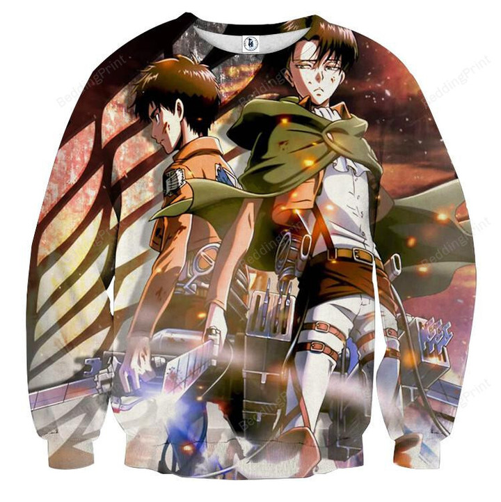 Eren And Levi Attack On Titan Ugly Christmas Sweater, All Over Print Sweatshirt