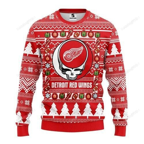 Nhl Detroit Red Wings Grateful Dead Ugly Christmas Sweater, All...