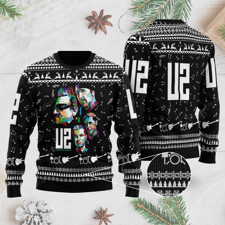 U2 Band For Unisex Ugly Christmas Sweater, All Over Print