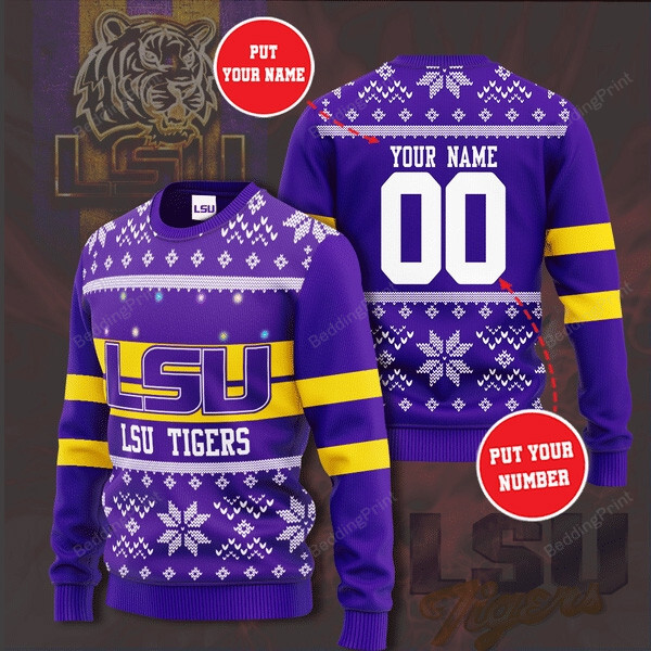 Personalized LSU Tigers Custom Name And Number Ugly Sweater