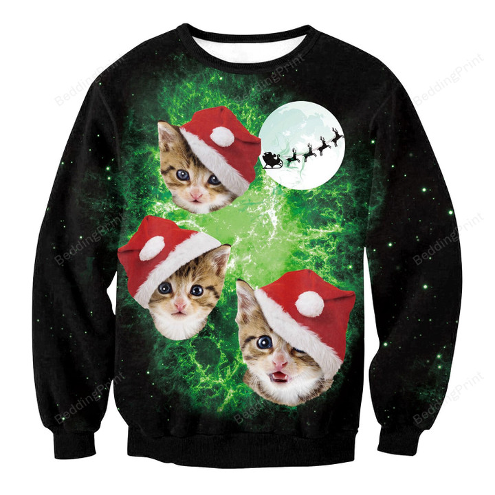 Christmas Cat Icon Super Cute 3D Ugly Christmas Sweater