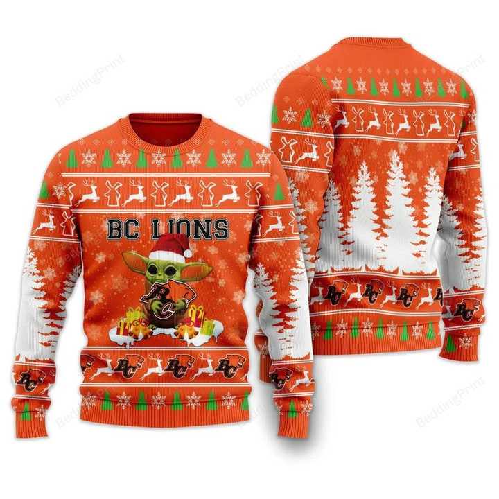 Baby Yoda BC Lions Christmas Ugly Sweater