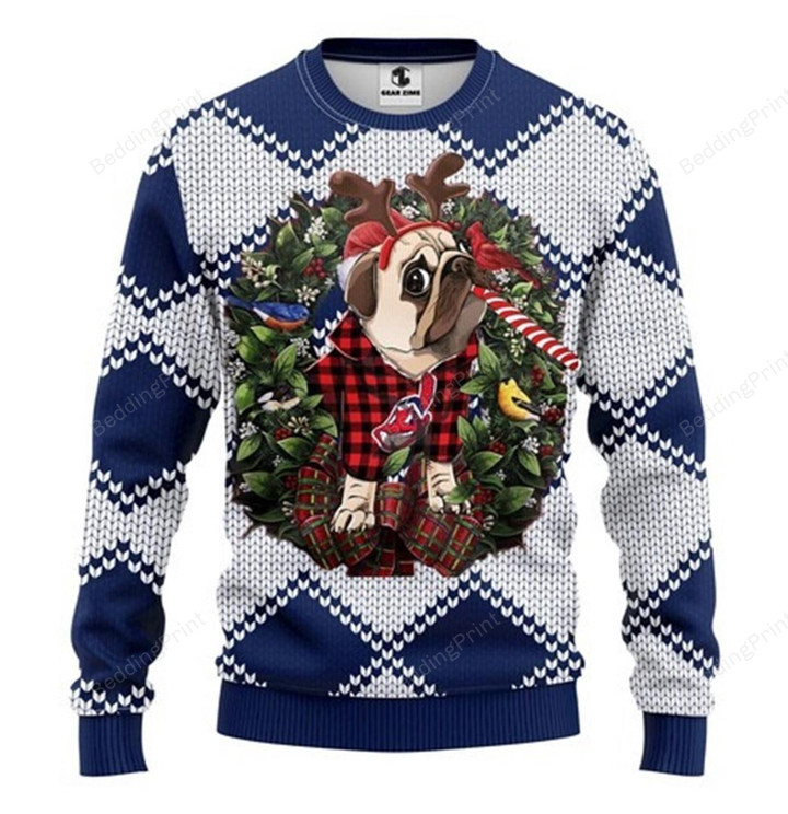 Mlb Cleveland Indians Pug Dog Christmas Ugly Sweater