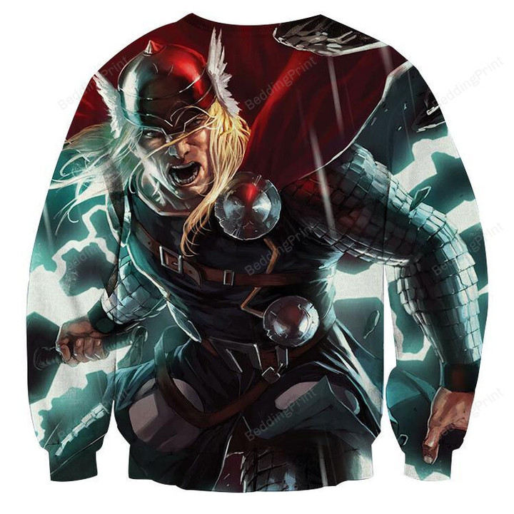 Attacking Thor Crewneck Ugly Christmas Sweater, All Over Print Sweatshirt