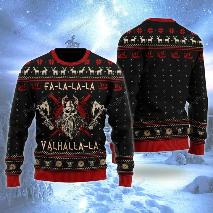 Viking Fa-la-la-la Valhalla-la Ugly Christmas Sweater, All Over Print Sweatshirt
