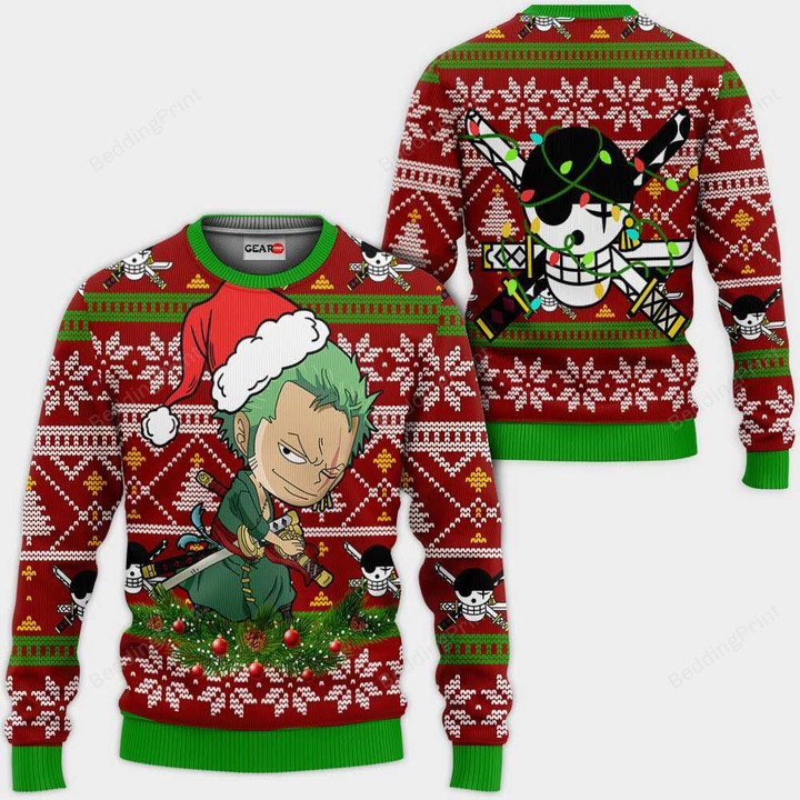 Zoro One Piece Anime Ugly Christmas Sweater, All Over Print Sweatshirt