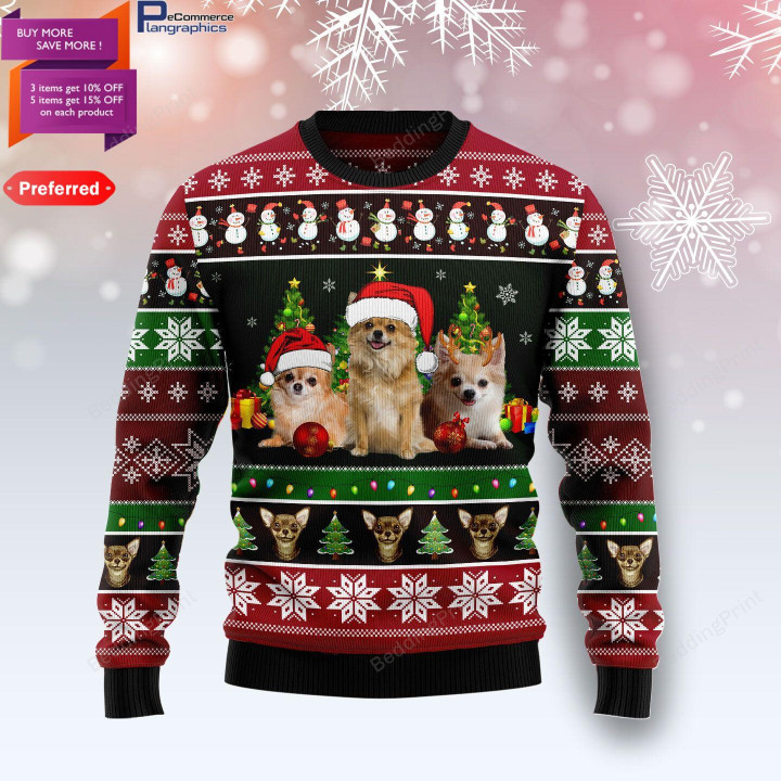Chihuahua Group Beauty Ugly Christmas Sweater, All Over Print Sweatshirt