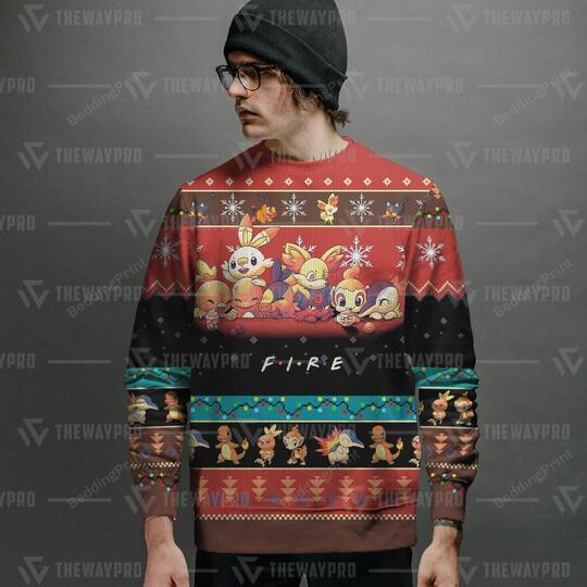 Pokemon Fire Ugly Christmas Sweater, All Over Print Sweatshirt