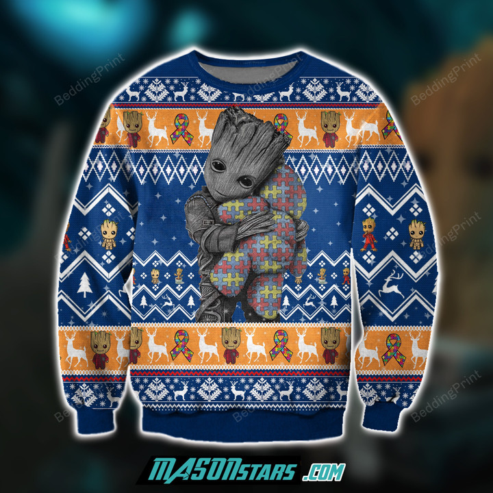 Groot Hugs Pieces Of Autism Ugly Christmas Sweater, All Over Print Sweatshirt