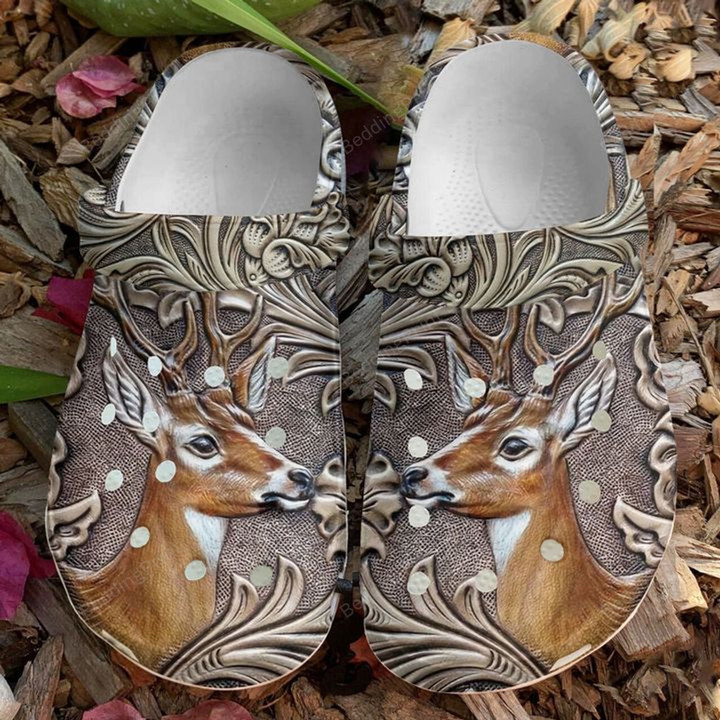 Hunting Deer Head Crocs Crocband Clogs, Gift For Lover Hunting Deer Crocs Comfy Footwear