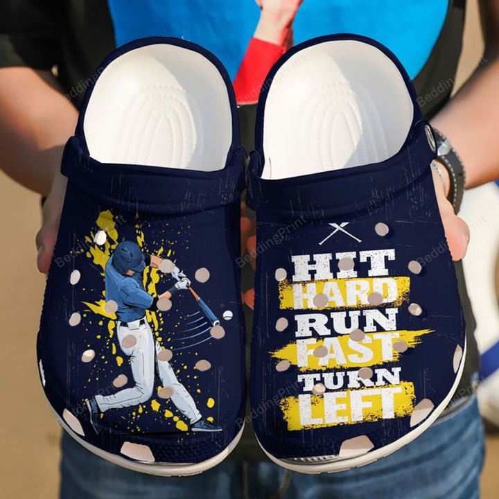 Baseball Hit Hard Run Fast Crocs Crocband Clogs, Gift For Lover Baseball Crocs Comfy Footwear
