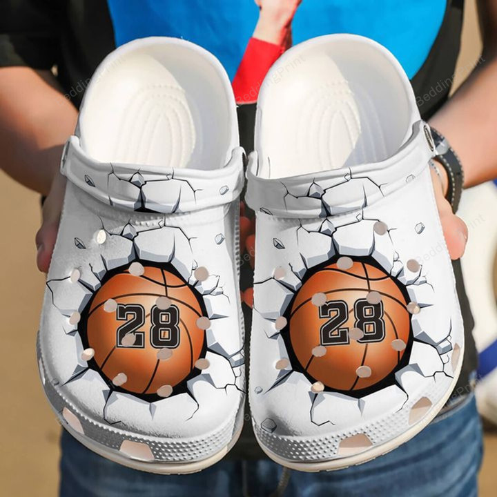 Personalized Basketball Breaking Wall Crocs Crocband Clogs, Gift For Lover Basketball Crocs Comfy Footwear