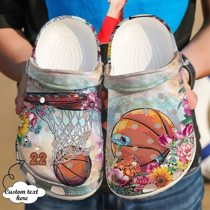 Personalized Basketball Floral Crocs Crocband Clogs, Gift For Lover Basketball Crocs Comfy Footwear