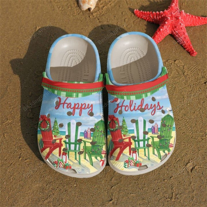 Beach Happy Hollidays Crocs Crocband Clogs, Gift For Lover Beach Crocs Comfy Footwear