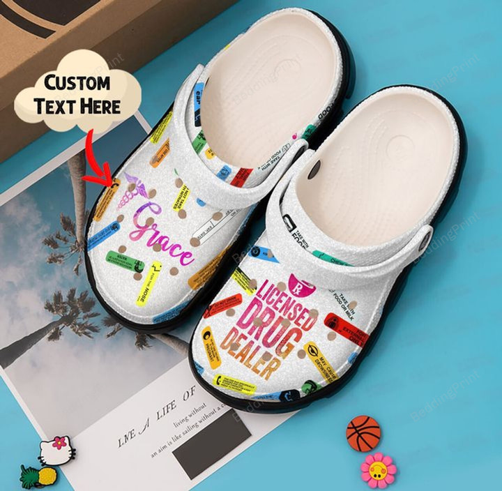 Personalized Pharmacy Licensed Drug Dealer Crocs Crocband Clogs, Gift For Lover Pharmacy Crocs Comfy Footwear
