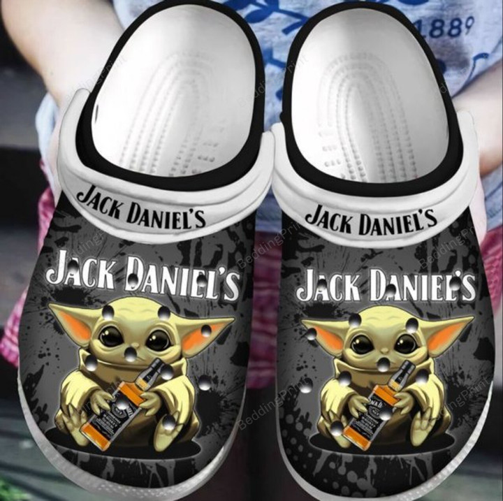 Baby Yoda Hug Jack Daniels Crocs Crocband Clogs, Gift For Lover Baby Yoda Hug Jack Daniels Crocs Comfy Footwear