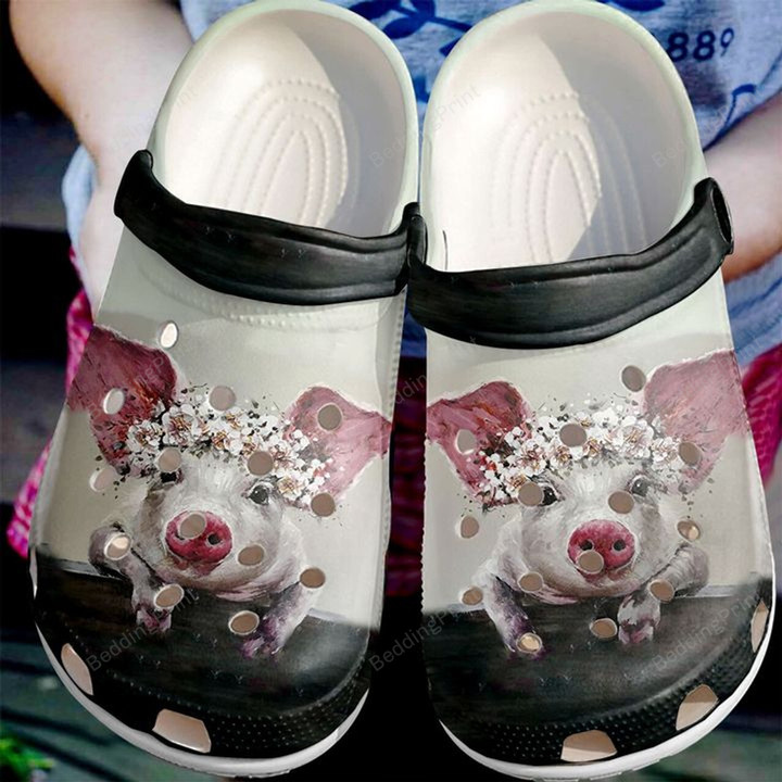 Farmer Pig Florals Crocs Crocband Clogs, Gift For Lover Farmer Pig Crocs Comfy Footwear