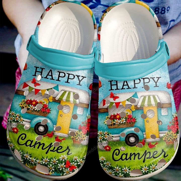 Camping Happy Camper Crocs Crocband Clogs, Gift For Lover Camping Crocs Comfy Footwear