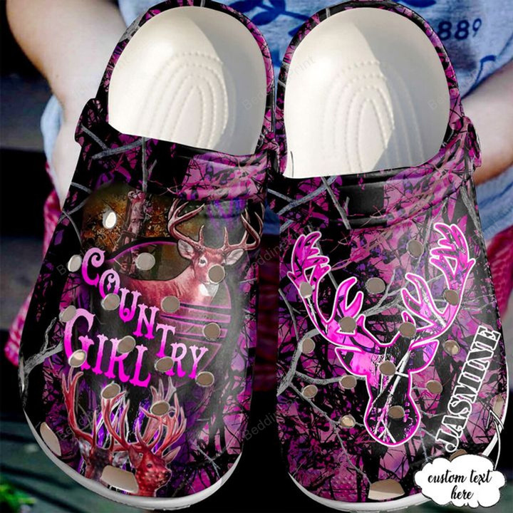Personalized Hunting Country Girl Crocs Crocband Clogs, Gift For Lover Hunting Crocs Comfy Footwear