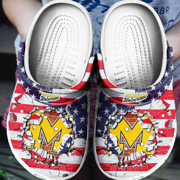 Michigan Wolverines NCAAF Teams Crocs Crocband Clogs, Gift For Lover Michigan Wolverines Crocs Comfy Footwear