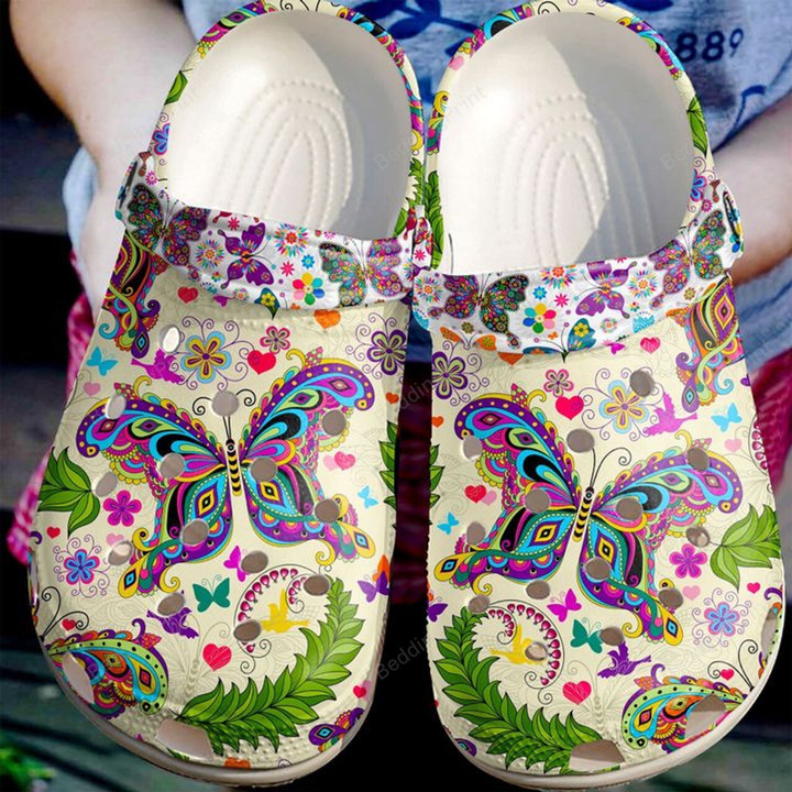 Butterfly Hippie Crocs Crocband Clog, Gift For Lover Butterfly Hippie Crocs Comfy Footwear