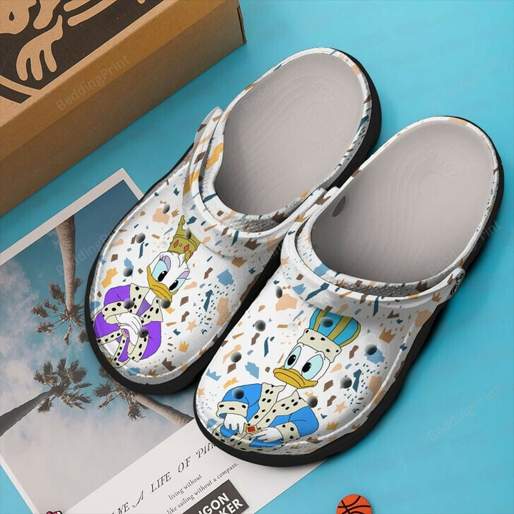Donald And Daisy Duck Crocs Crocband Clogs, Gift For Lover Donald And Daisy Duck Crocs Comfy Footwear