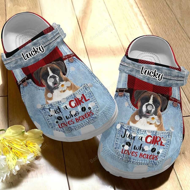 Just A Girl Who Loves Boxer Crocs Crocband Clogs, Gift For Lover Boxer Crocs Comfy Footwear