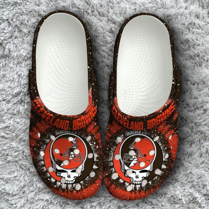 Nfl Cleveland Browns Grateful Dead Crocs Crocband Clogs, Gift For Lover Cleveland Browns Grateful Dead Crocs Comfy Footwear