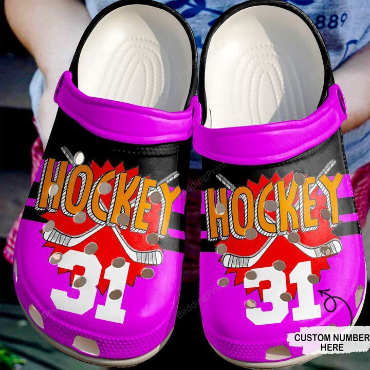 Personalized Hockey Crocs Crocband Clogs, Gift For Lover Hockey Crocs Comfy Footwear