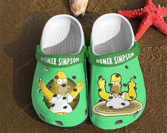 Homer Simpsons On Green Pattern Crocs Crocband Clogs, Gift For Lover Homer Simpsons Crocs Comfy Footwear