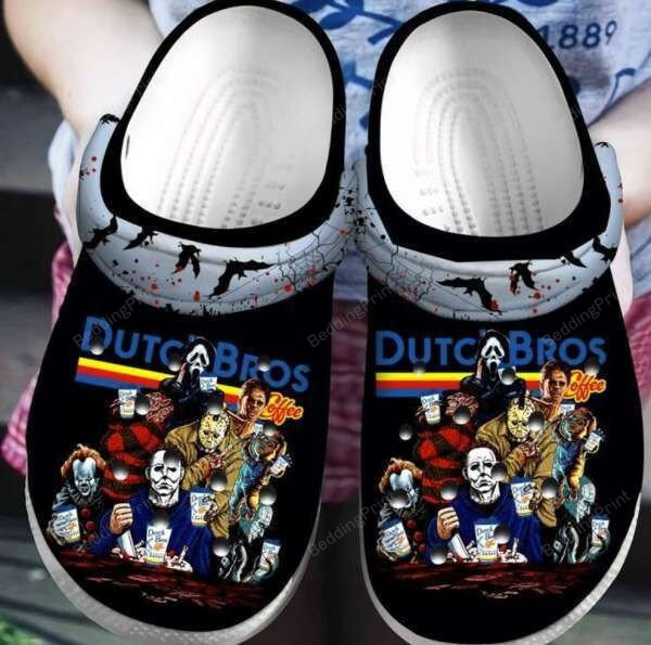 Horror Movie Characters Dutch Bros Coffee Crocs Crocband Clogs, Gift For Lover Dutch Bros Coffee Crocs Comfy Footwear