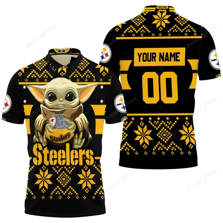 Personalized Baby Yoda Hugs Pittsburgh Steelers Football Polo Shirt