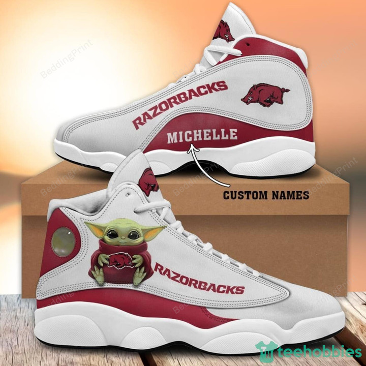 Custom Name NCAA Arkansas Razorbacks Baby Yoda Air Jordan 13 Sneaker , Gift For Lover Arkansas Razorbacks AJ13 Shoes For Men And Women