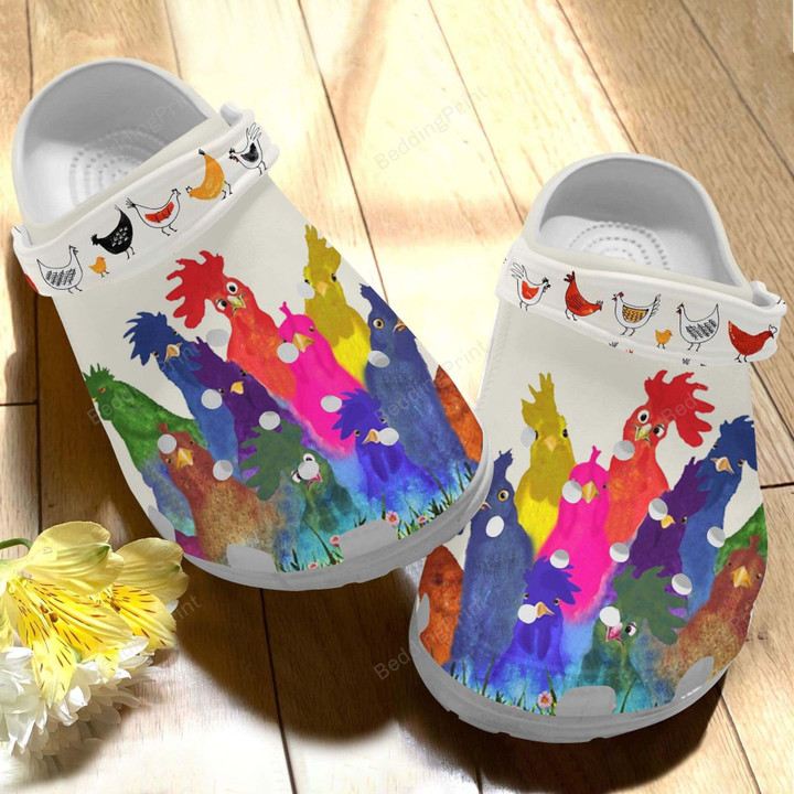 Water Color Rooster Chicken Crocs Crocband Clogs
